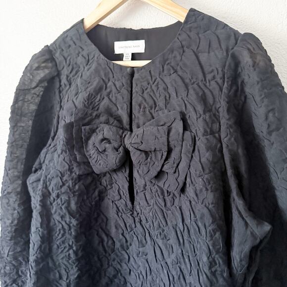 SOMETHING NAVY | Black Textured Organza Shift Dress Bubble Sleeve Bow | Size XXL - Picture 6 of 8